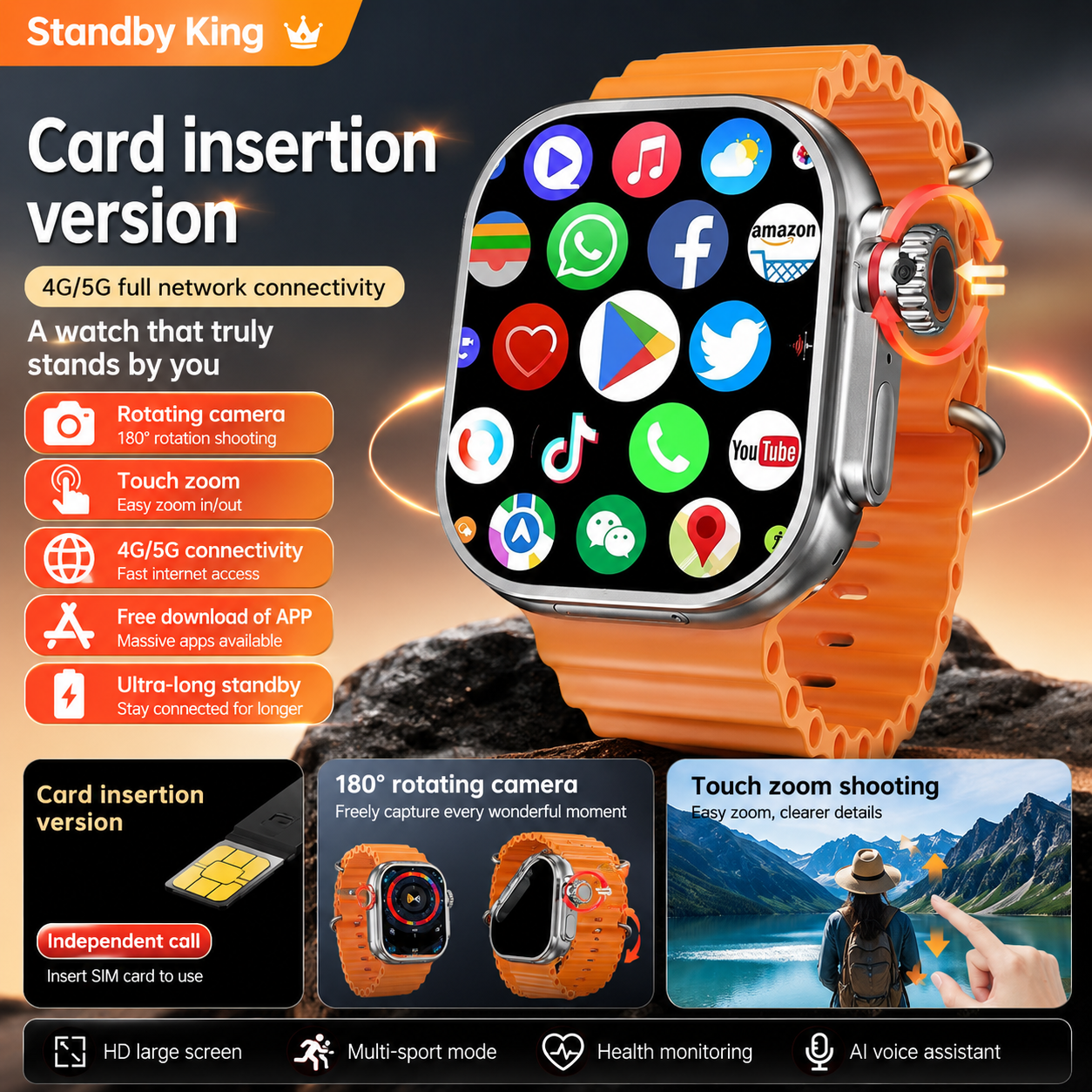StarTech 2026 Smart Watch – 4G Calling, Camera, Health & Sports Tracking